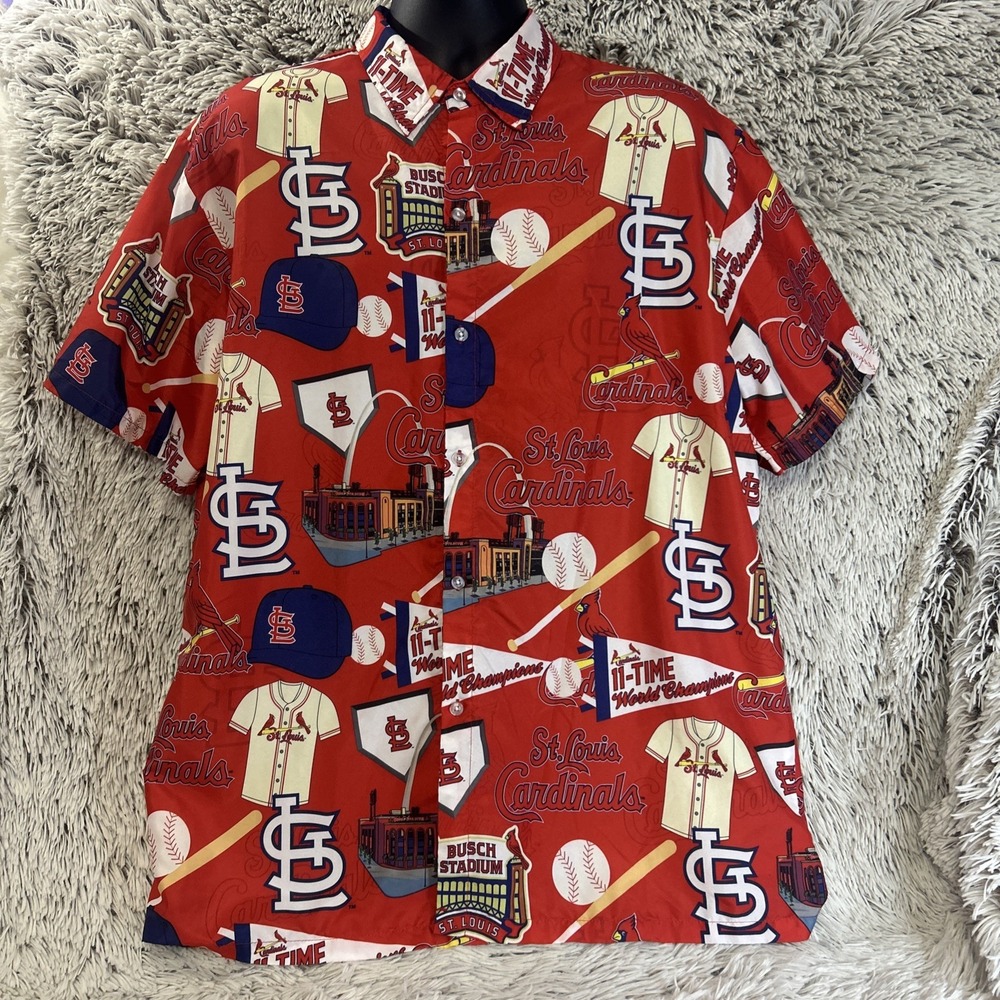 St Louis Cardinals Baseball Shirt Fan‎ Gear Red Blue Busch Stadium World Champs